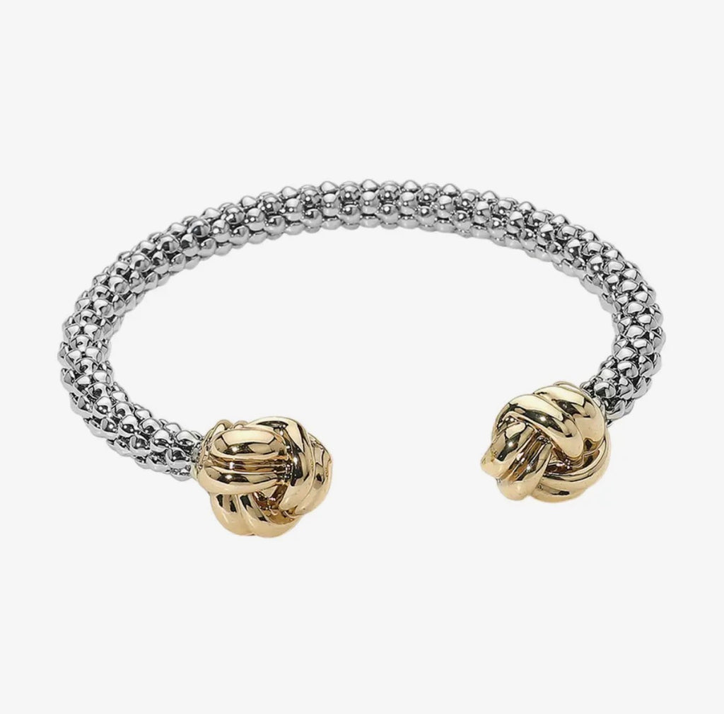 Two Tone Metal Knot Tip Mesh Chain Cuff Bracelet