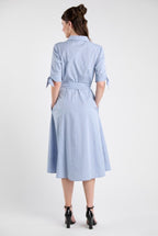 Striped Tie-Waist Shirt Dress in Blue