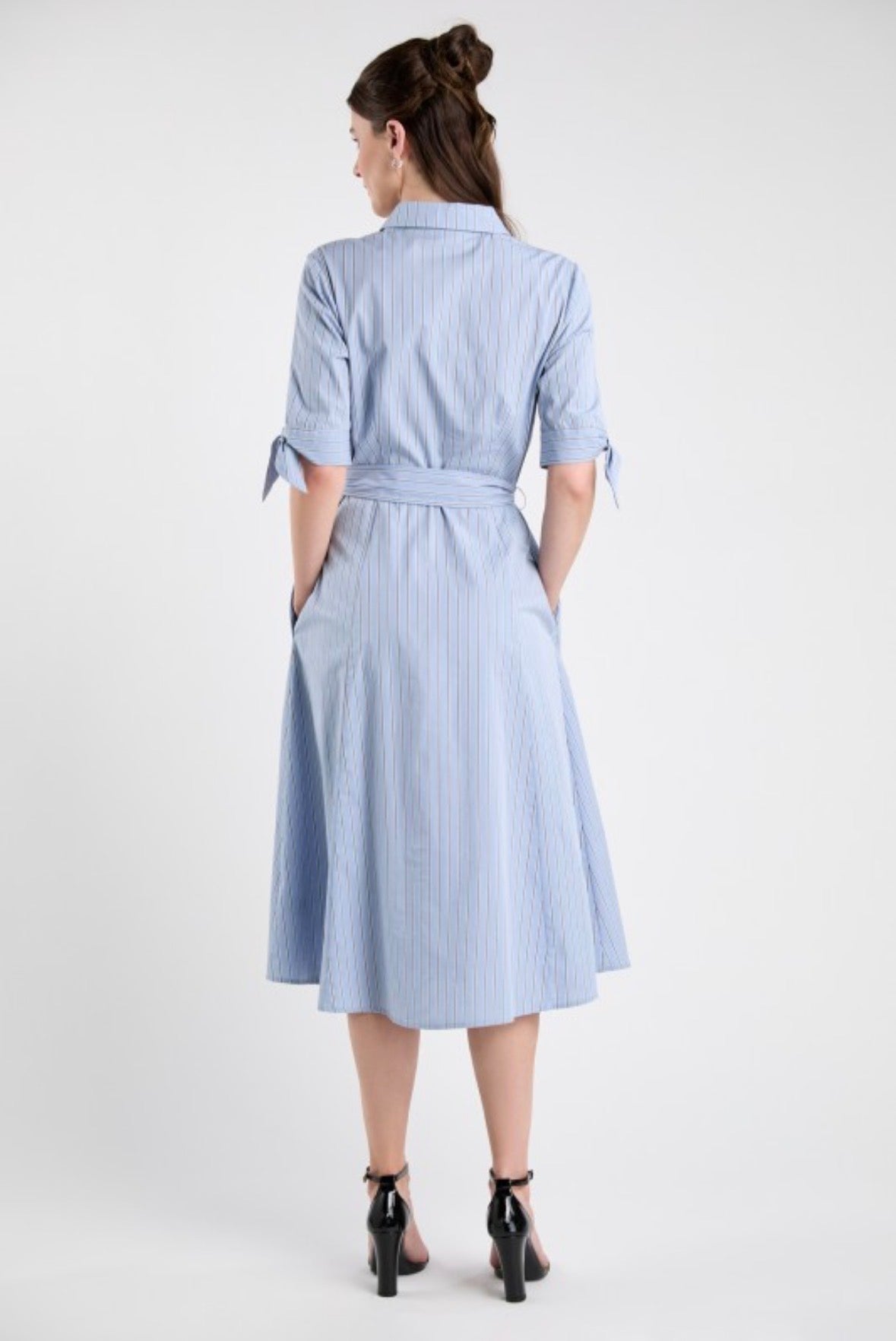 Striped Tie-Waist Shirt Dress in Blue