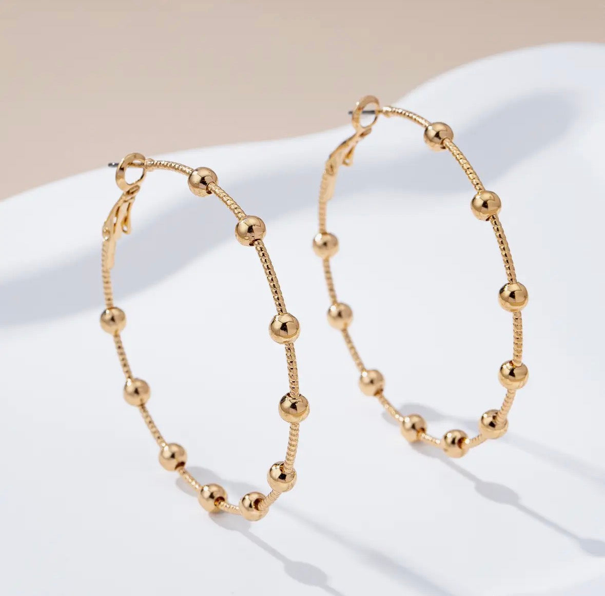 Gold Beaded Chain Hoops