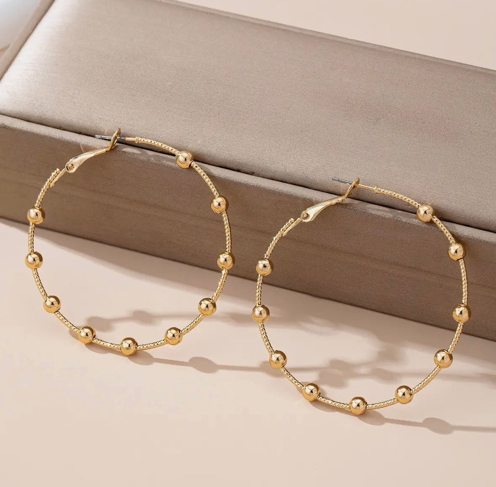 Gold Beaded Chain Hoops