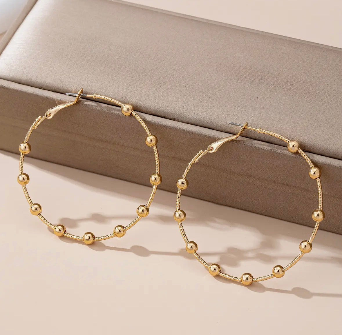 Gold Beaded Chain Hoops
