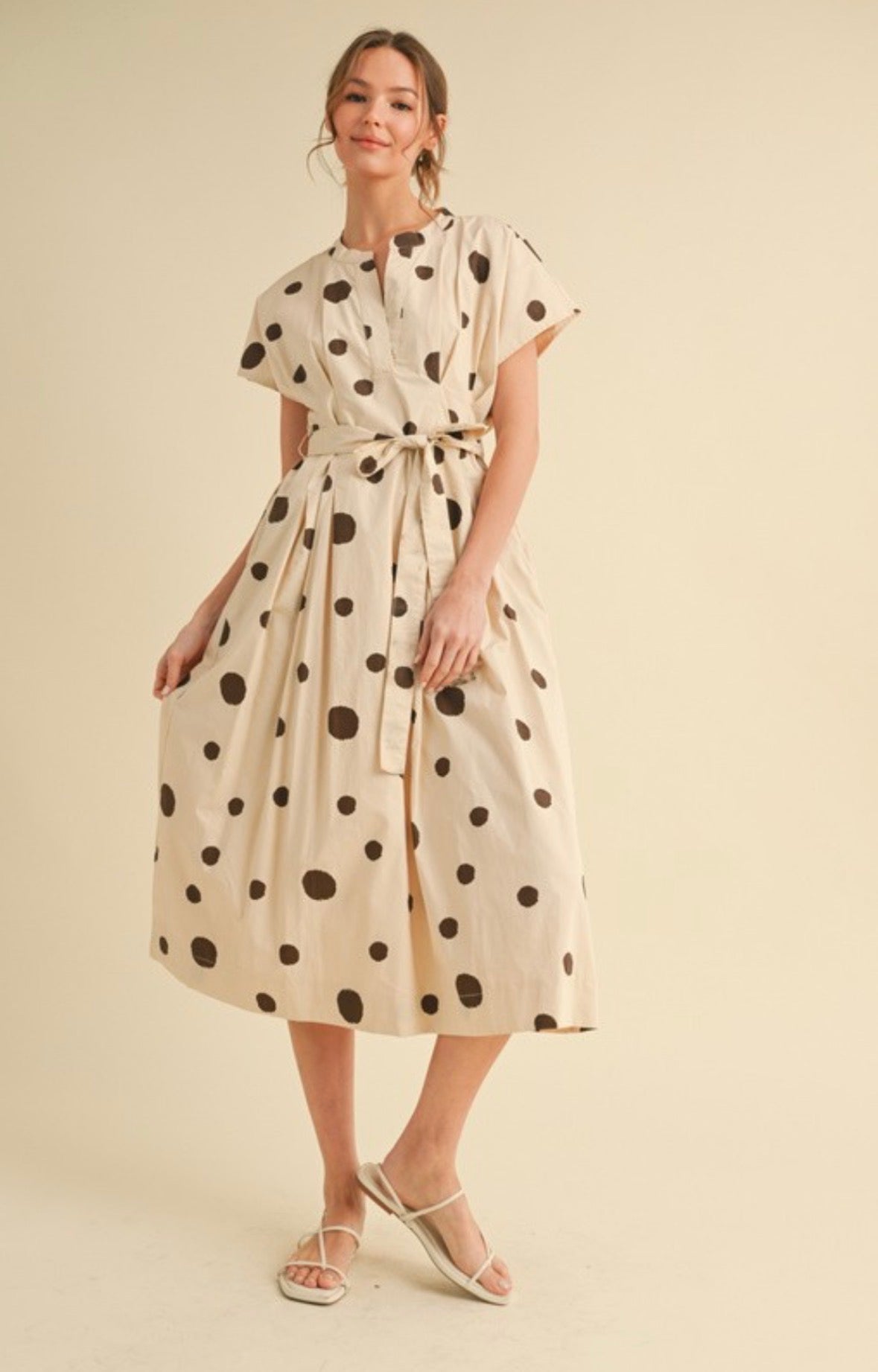 Jodi waist tie polka dot midi dress