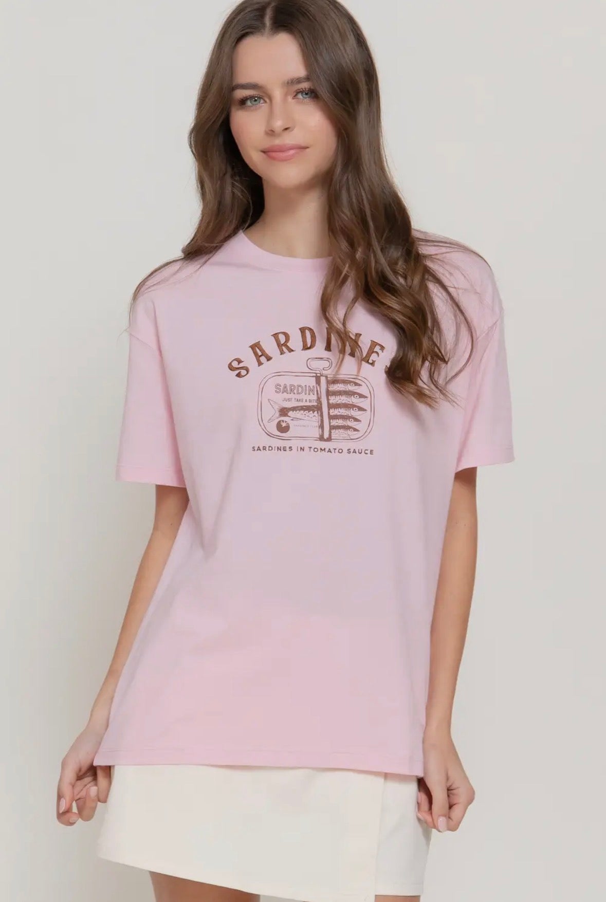 Short Sleeve Crew Neck Sardines Print Detail Knit Top