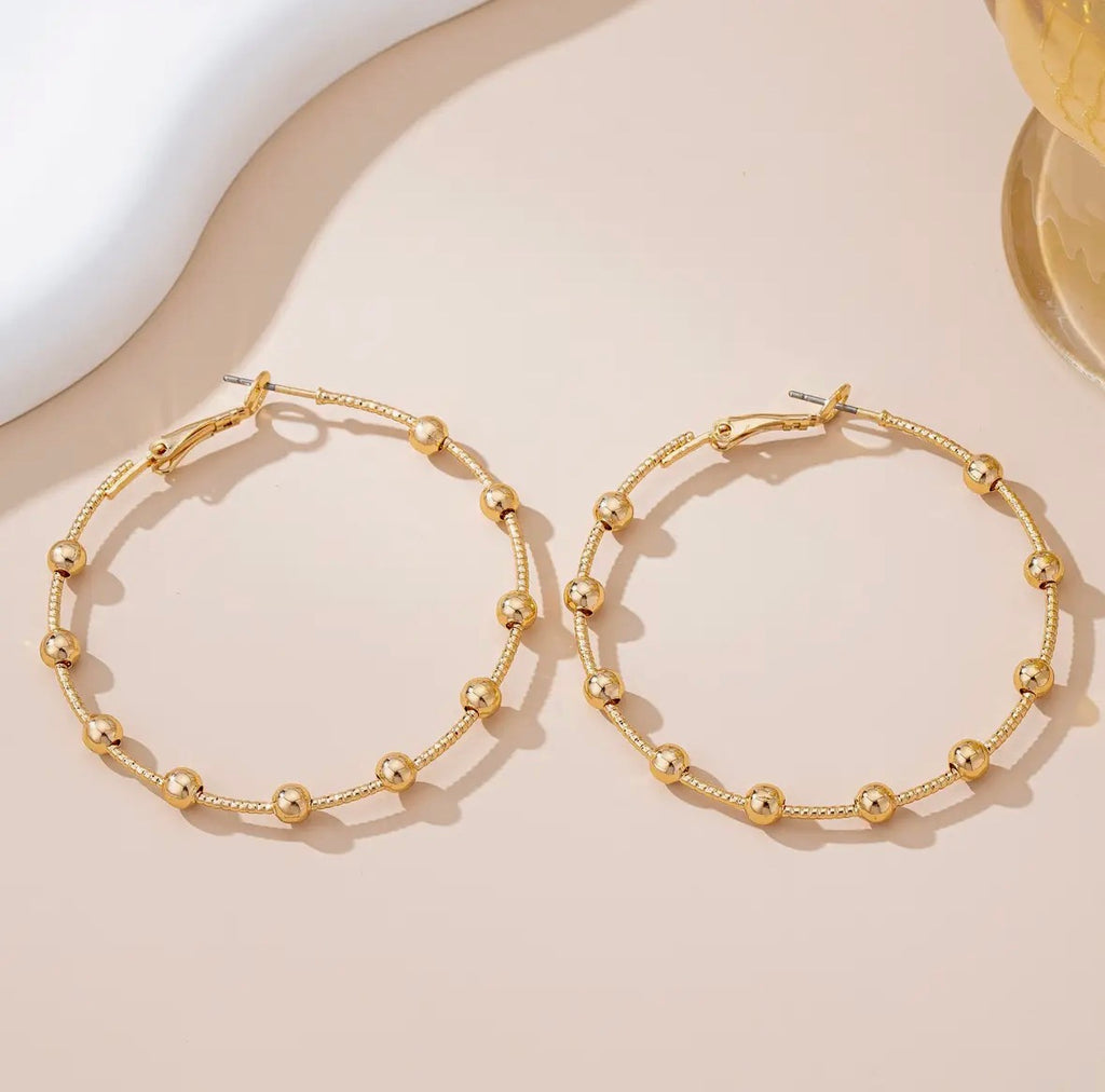 Gold Beaded Chain Hoops