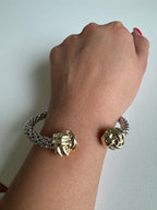 Two Tone Metal Knot Tip Mesh Chain Cuff Bracelet