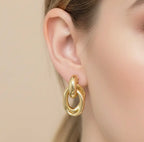 14k Gold Dipped Double Oval Link Drop Earrings