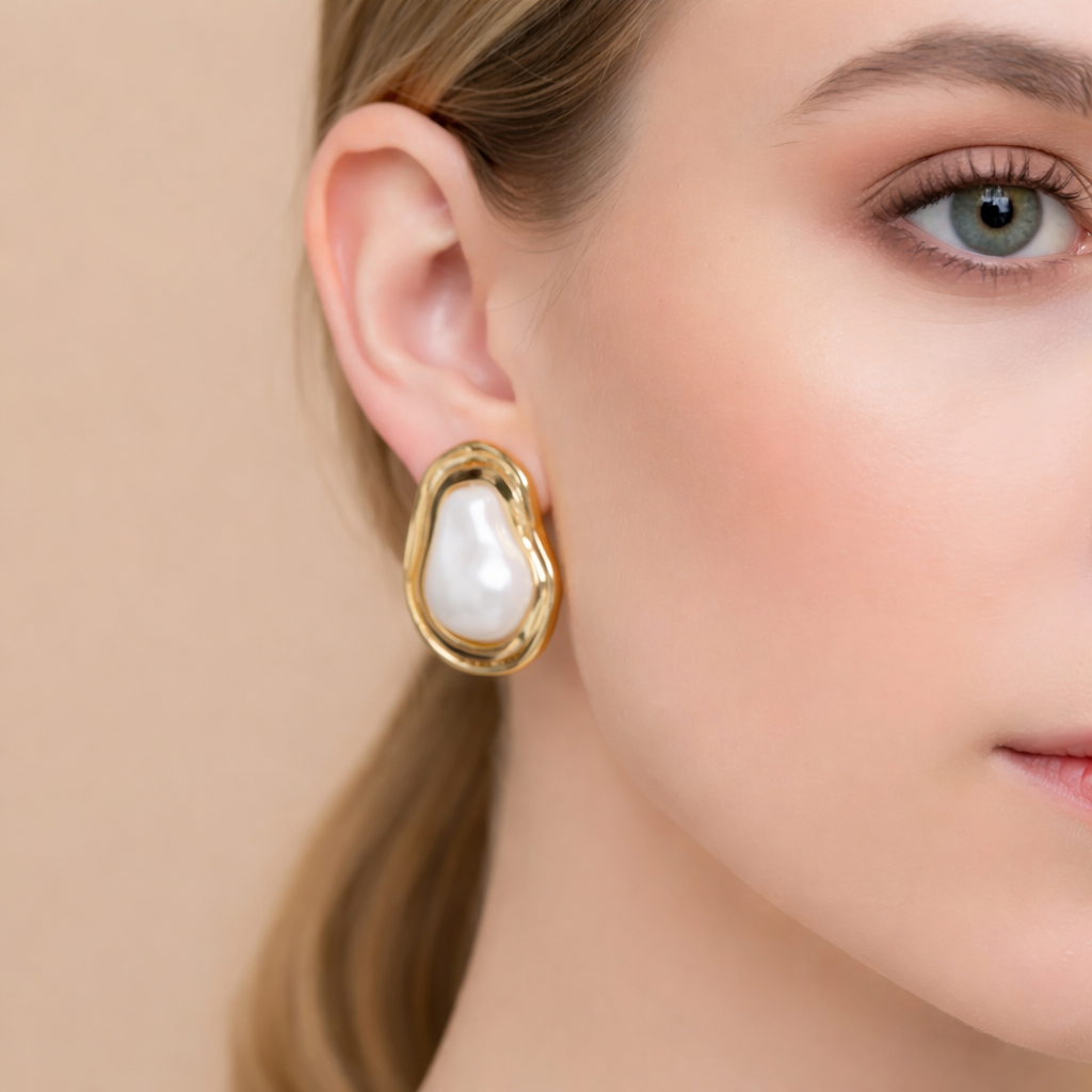 Organic Pearl Center Plate Statement Earrings