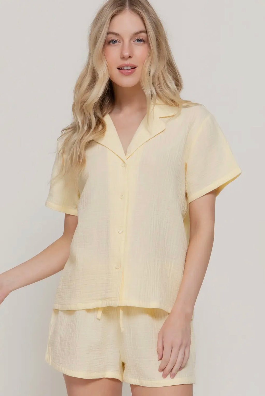 Resort Collar Shirt & Waistband Shorts butter yellow set.