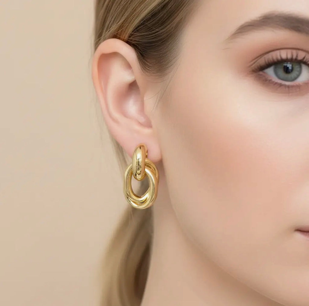 14k Gold Dipped Double Oval Link Drop Earrings