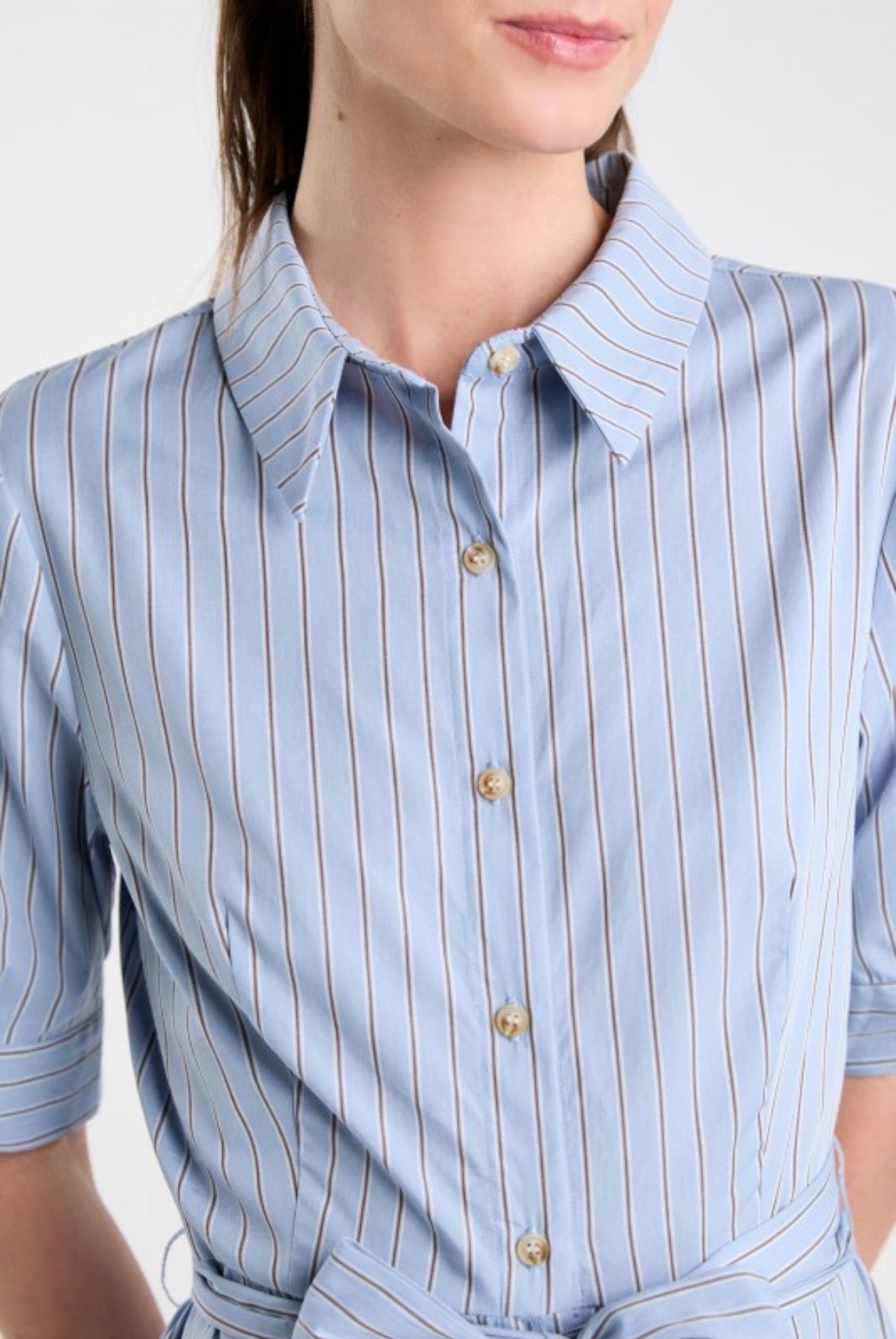 Striped Tie-Waist Shirt Dress in Blue