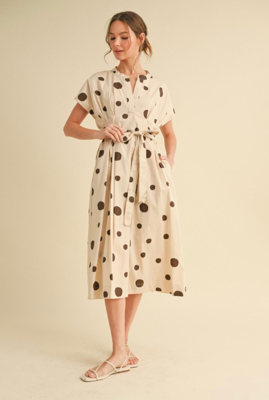 Jodi waist tie polka dot midi dress