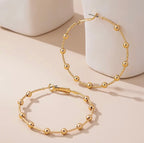 Gold Beaded Chain Hoops