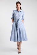 Striped Tie-Waist Shirt Dress in Blue