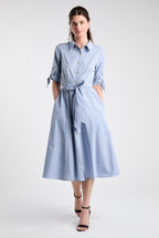 Striped Tie-Waist Shirt Dress in Blue