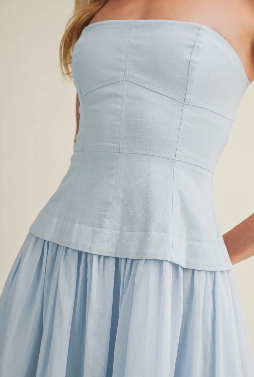 Corset Lined Strapless Baby Blue Dress