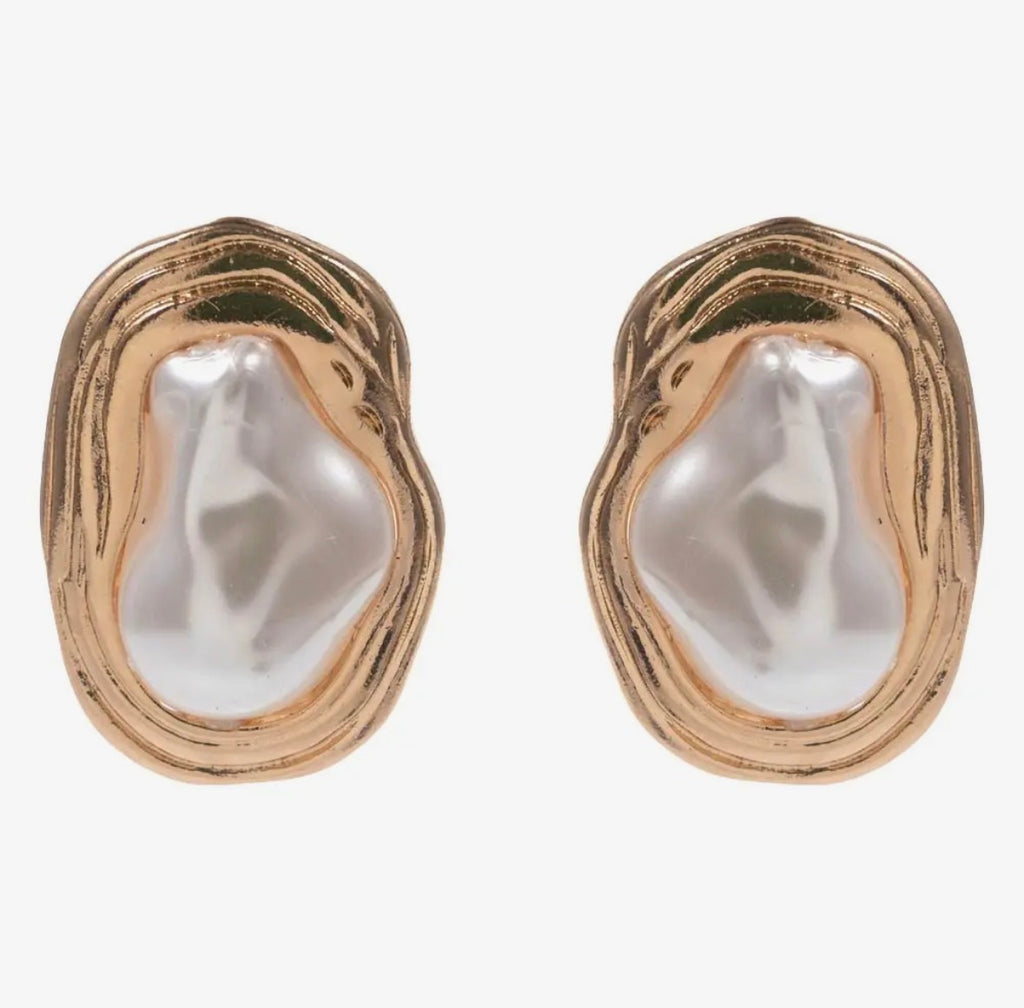 Organic Pearl Center Plate Statement Earrings