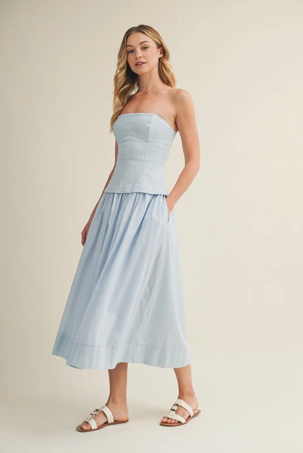 Corset Lined Strapless Baby Blue Dress