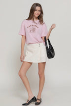 Short Sleeve Crew Neck Sardines Print Detail Knit Top