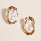 Organic Pearl Center Plate Statement Earrings