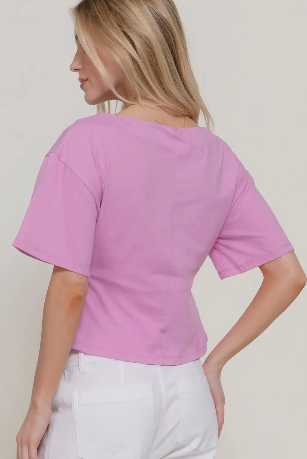 Short Sleeve Boat Neck Gently Tapered Waist Cotton Knit Top
